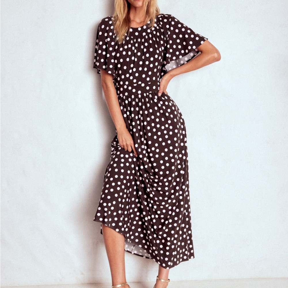 Boden Yoke Panel Maxi Dress Brown Spot Size 8P NWT
